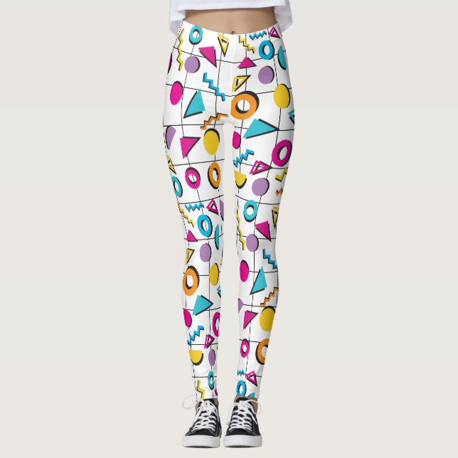 Colourful Eighties 80's Geometric Pattern Leggings (Front)