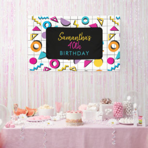 Colourful Eighties 80's Retro Geometric Birthday Banner