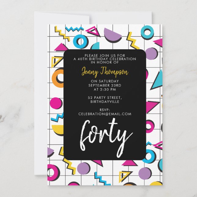 Colourful Eighties 80's Retro Geometric Birthday  Invitation (Front)