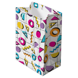 Colourful Eighties 80's Retro Geometric Pattern  Medium Gift Bag
