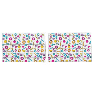 Colourful Eighties 80's Retro Geometric Pattern  Pillowcase