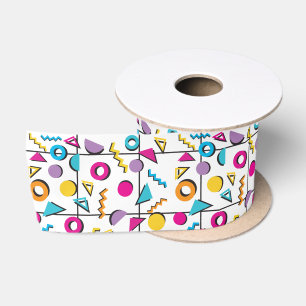 Colourful Eighties 80's Retro Geometric Pattern Satin Ribbon