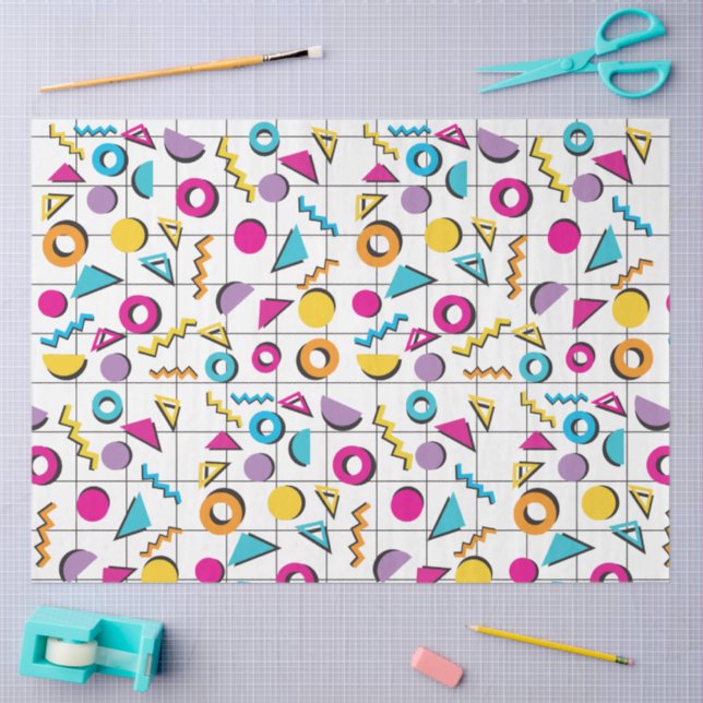 Colourful Eighties 80's Retro Geometric Pattern  Tissue Paper (Craft)