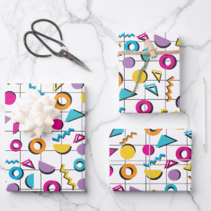 Colourful Eighties 80's Retro Geometric Pattern Wrapping Paper Sheet