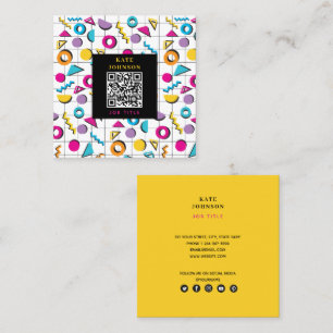 Colourful Eighties 80's Retro Geometric QR Code Square Business Card