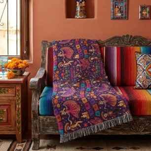 Colourful El Día de los Muertos Dancing Catrinas Throw Blanket