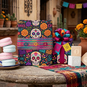 Colourful El Día de los Muertos Dancing Catrinas Wrapping Paper