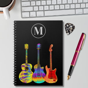 Colourful electric acoustic guitars personalised notebook