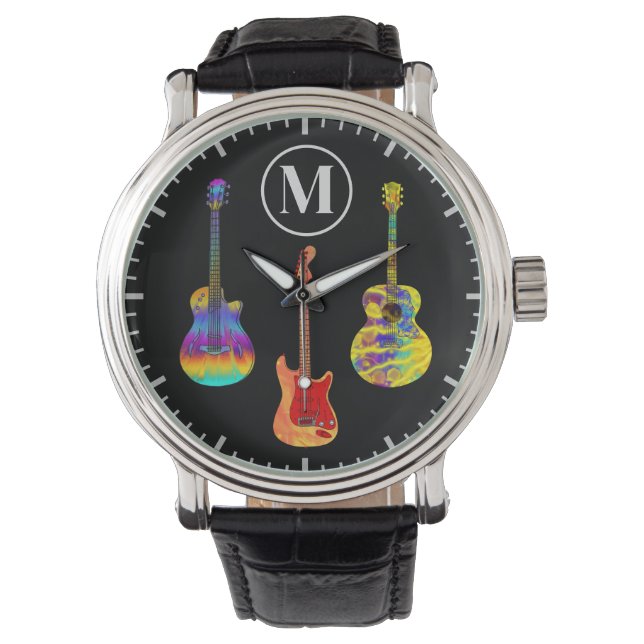 Colourful electric acoustic guitars personalised watch (Front)