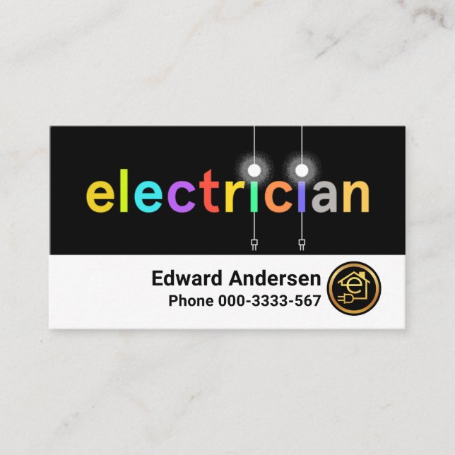 Colourful Electric Light Bulbs Lighting Business Card (Front)