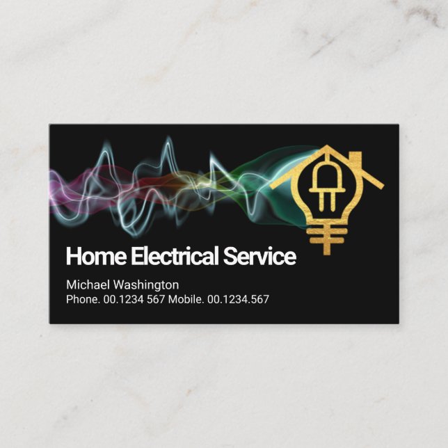 Colourful Electrical Charge Creative Gold Home Bul Business Card (Front)