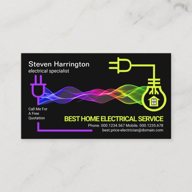Colourful Electrical Wave Powering Electric Circui Business Card (Front)
