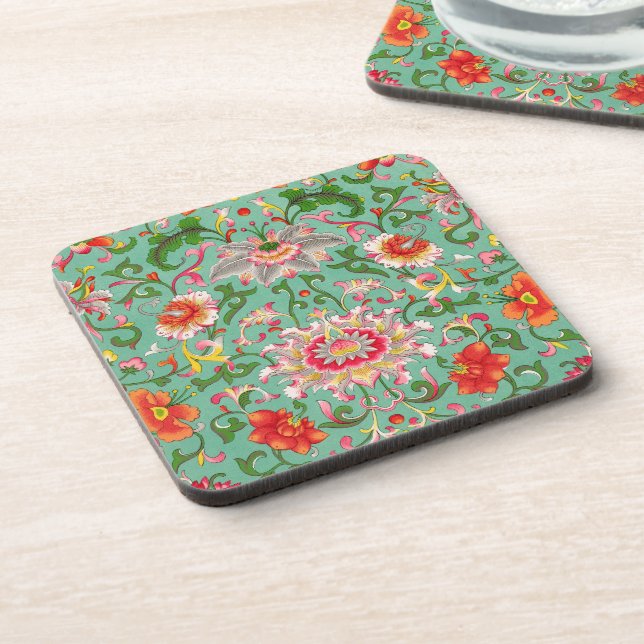 Colourful Elegant Asian Floral Chinoiserie Pattern Coaster (Left Side)