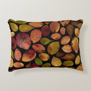 Colourful Elegant Autumn Leaves on Black Decorative Cushion