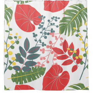 Colourful elegant botanical pattern green red  shower curtain