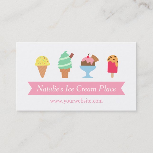 Colourful, Elegant, Ice Cream Parlour Business Card (Front)