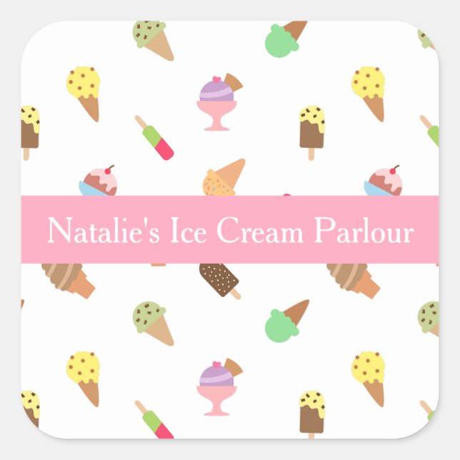 Colourful, Elegant, Ice Cream Parlour Business Square Sticker (Front)