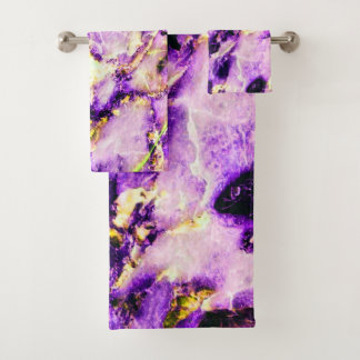Colourful Elegant Marble Purple Pink and Gold Bath Towel Set