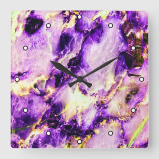 Colourful Elegant Marble Purple Pink and Gold Dots Square Wall Clock
