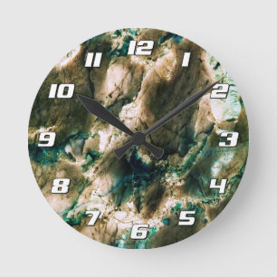 Colourful Elegant Marble Tan Brown and Aqua Number Round Clock