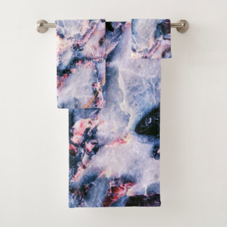 Colourful Elegant Marble White Blue and Pink Bath Towel Set