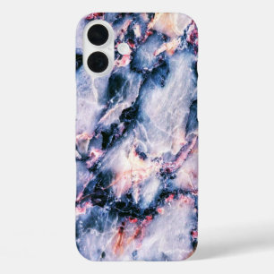 Colourful Elegant Marble White Blue and Pink iPhone 16 Plus Case
