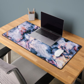 Colourful Elegant Marble White Blue and Pink Desk Mat