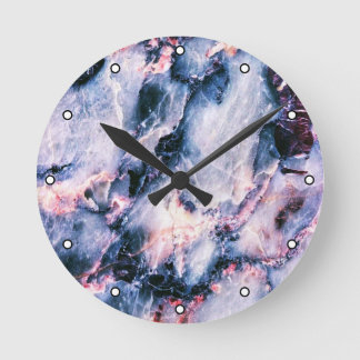 Colourful Elegant Marble White Blue and Pink Dots Round Clock