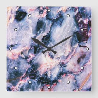 Colourful Elegant Marble White Blue and Pink Dots Square Wall Clock