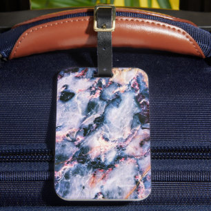 Colourful Elegant Marble White Blue and Pink Luggage Tag