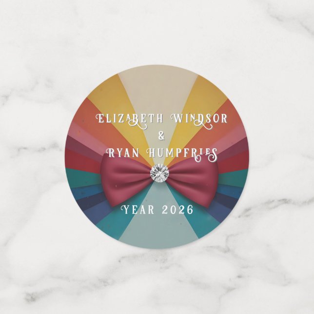 Colourful Elegant Rainbow Wedding Invitation  Confetti (Small Front)