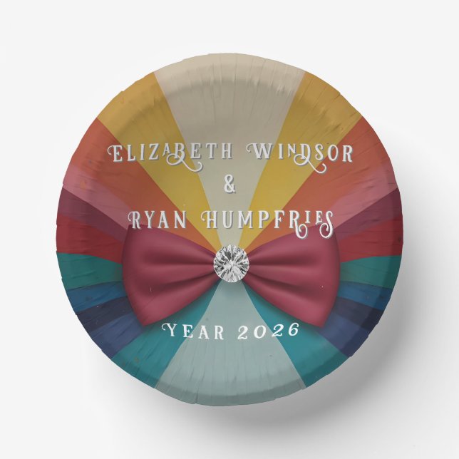 Colourful Elegant Rainbow Wedding Invitation  Paper Plate (Front)