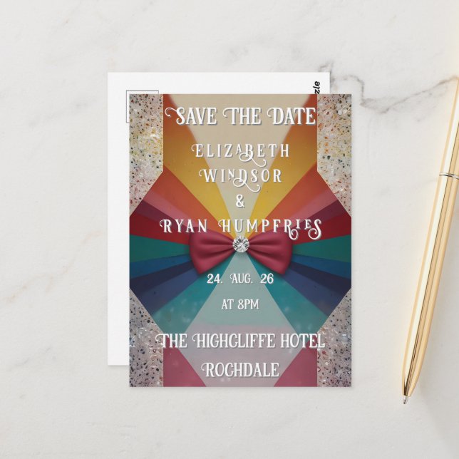 Colourful Elegant Rainbow Wedding Invitation  Postcard (Front/Back In Situ)