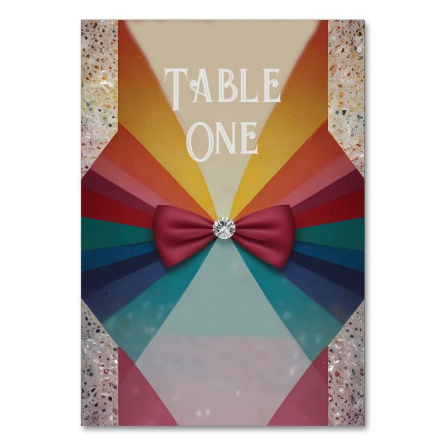 Colourful Elegant Rainbow Wedding Invitation  Table Number (Front)