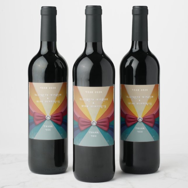 Colourful Elegant Rainbow Wedding Invitation  Wine Label (Bottles)