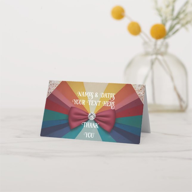 Colourful Elegant Rainbow Wedding Place Card (Front)