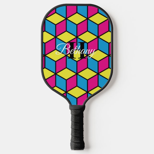 Colourful Elegant Retro Rainbow Monogram Custom Pi Pickleball Paddle (Front)