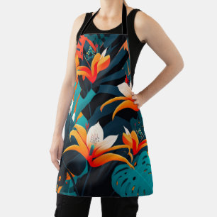 Colourful Elegant Tropical Leaves and Flowers Apron