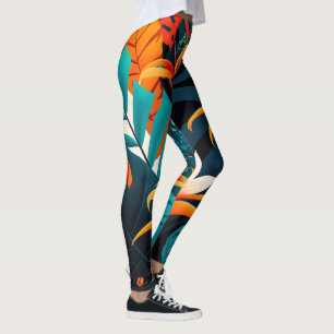 Colourful Elegant Tropical Leaves and Flowers   Leggings