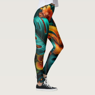 Colourful Elegant Tropical Leaves and Flowers   Leggings