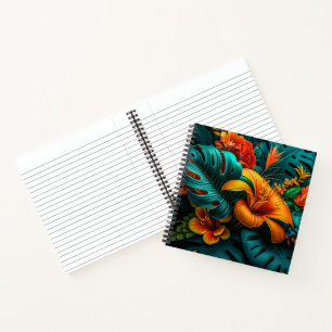 Colourful Elegant Tropical Leaves and Flowers   Notebook