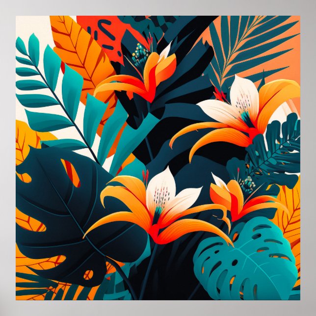 Colourful Elegant Tropical Leaves and Flowers | Poster (Front)