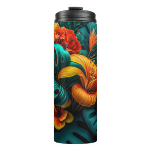 Colourful Elegant Tropical Leaves and Flowers   Thermal Tumbler