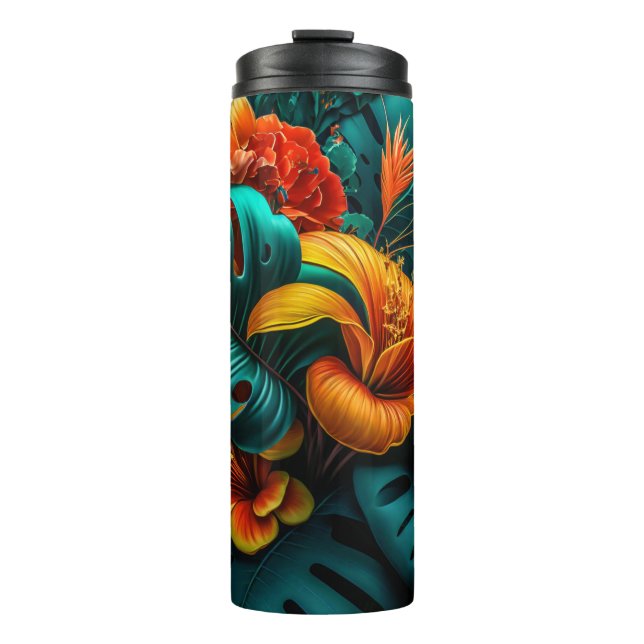 Colourful Elegant Tropical Leaves and Flowers | Thermal Tumbler (Front)