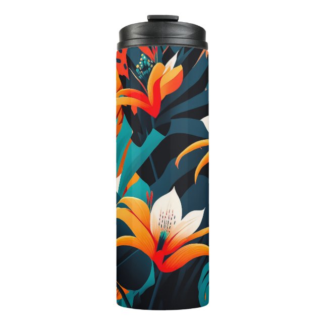 Colourful Elegant Tropical Leaves and Flowers | Thermal Tumbler (Front)