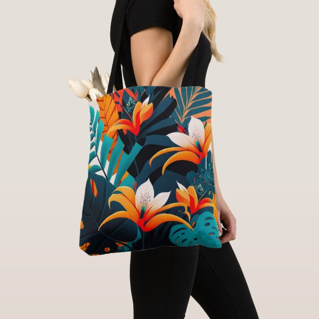 Colourful Elegant Tropical Leaves and Flowers | Tote Bag (Close Up)