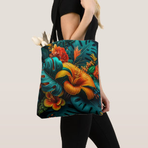 Colourful Elegant Tropical Leaves and Flowers   Tote Bag