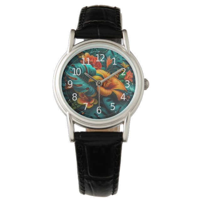 Colourful Elegant Tropical Leaves and Flowers | Watch (Front)