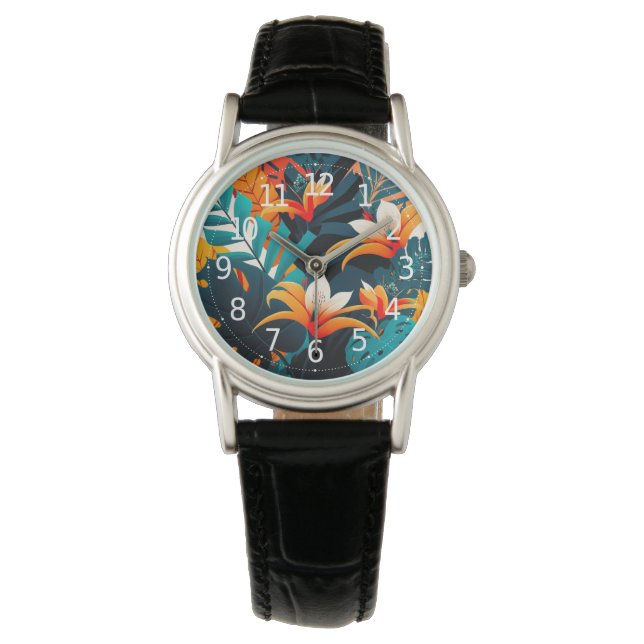 Colourful Elegant Tropical Leaves and Flowers | Watch (Front)