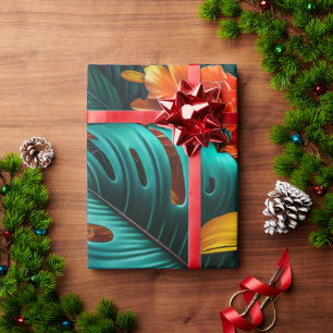 Colourful Elegant Tropical Leaves and Flowers   Wrapping Paper
